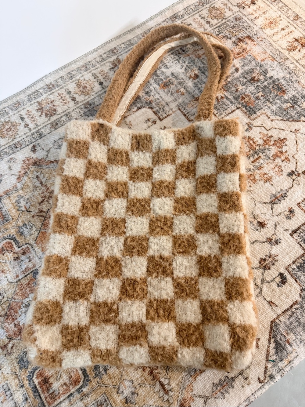 Free People Checkered Fuzzy‎ Tote Bag